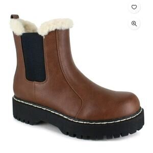 Portland Boot Company Brown Leather Faux Fur Trim Chelsea Ankle Boots Size 8